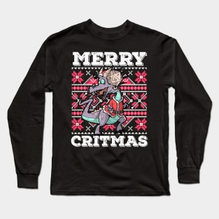 Ugly Christmas D20 Dice RPG Meme Role Play PnP Merry Critmas Long Sleeve T-Shirt